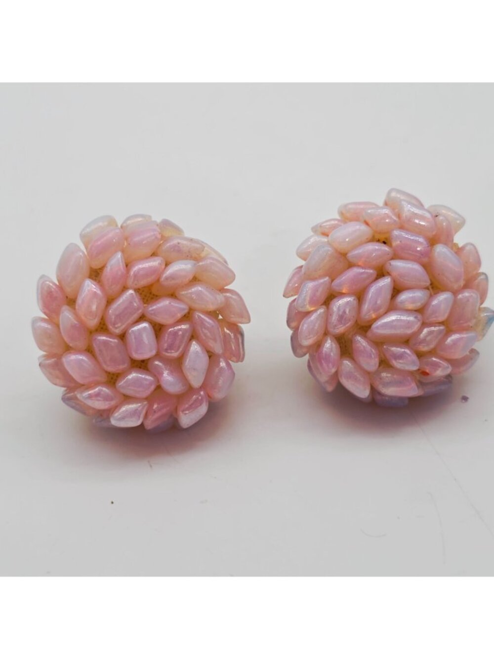 Vintage Pink Glass Bead Clip-On Earrings With Gold-Tone Filigree Base 1" - Picture 5 of 8